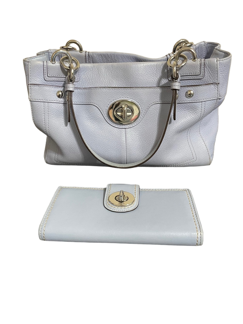Coach Penelope Leather Shoulder Bag with Matching Wallet in Lilac/Light Purple